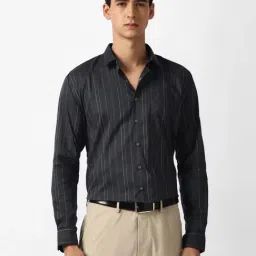 Van Heusen Black Cotton Slim Fit Striped Shirt-picture-39