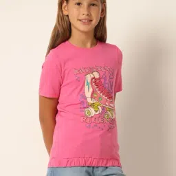 VERO MODA GIRL Azalea Pink Cotton Printed T-Shirt-picture-48