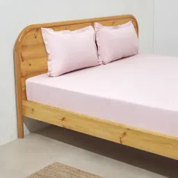 Westside Home Light Pink Solid Double Bed Fitted Sheet & Pillowcase Set-image-68