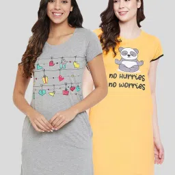 Clovia Multicolor Graphic Print Night Dress (Pack of 2) image 1