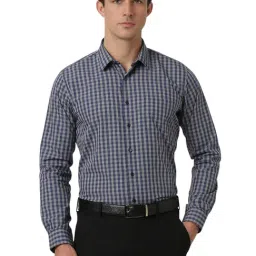 Van Heusen Navy Slim fit Checks Shirts-picture-28