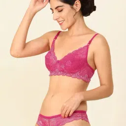 AROUSY Green & Pink Self Pattern Bra Panty Set - Pack Of 3 image 3