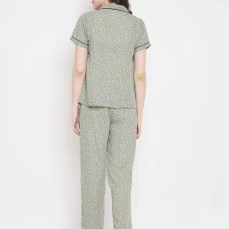 Clovia Sage Green Printed Shirt With Pyjamas image 2