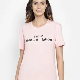 Clovia Baby Pink Graphic Print T-Shirt image 1