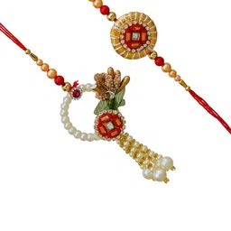 eCraftIndia Set Of 2 Beaded Designer Thread Rakhis With Roli Chawal image 2