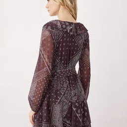 Trendyol Women Paisley Printed Puff Sleeve Layered Belted A-Line Dress image 4