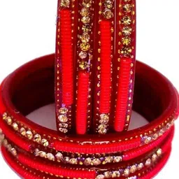 Qufrozy Set Of 8 Red Glass Artificial Stones & Beads Bangle-picture-18