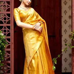 SWAMI STUDIO Pure Silk Woven Design Zari Kanjeevaram Saree With Blouse Piece image 3