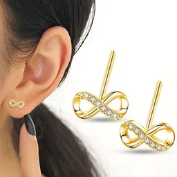 VAMA Gold-Plated Crystals Studded Infinity Symbol Studs image 5