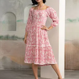 DressBerry Women Floral Printed Halter Neck Tiered Fit & Flare Midi Dress-picture-42