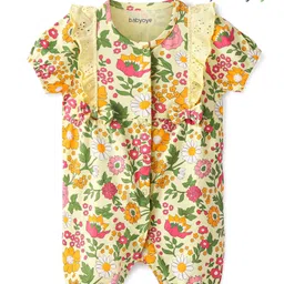 Babyoye Eco Conscious 100% Cotton with Eco Jiva Finish Half Sleeves Floral Printed Romper - Cream-picture-16