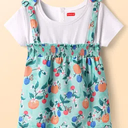 Babyhug Poplin Woven Half Sleeves Top With Floral Print & Bow Applique - Light Blue & White-picture-14