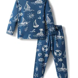 Babyhug Cotton Knit Full Sleeves Co-ords Night Suit with Nautical Theme Print - Navy Blue-picture-11
