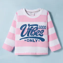 Olio Kids Sinker Knit Full Sleeves Striped Winter T-Shirt with Text Graphic - Pink-picture-31