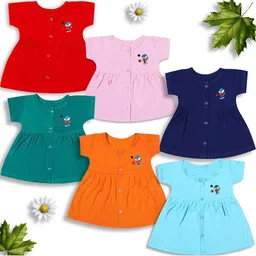 KIDEEZGUILD Girls Pack Of 6 Cotton A-Line Dress-image-82