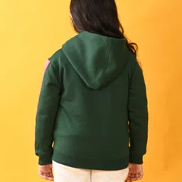 Anthrilo Fleece Full Sleeves Glitter Heart & Side Tape  Embellished Hooded Jacket - Green image 3