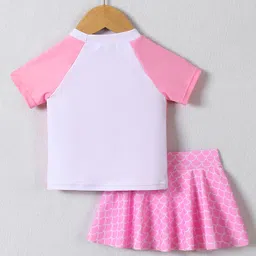 Mark & Mia Half Raglan Sleeves Two Piece Swimsuit with Whale Tail Print - Pink image 2