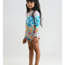 Somersault Full Sleeves Fishes Printed Two Piece Swimsuit - Blue image 4