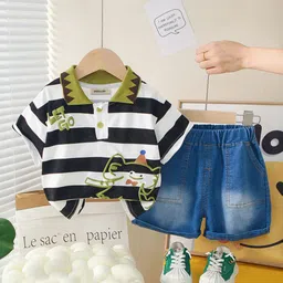 INCLUD Boys Striped Polo Collar T-shirt With Shorts-picture-27