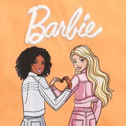 Barbie by Tiny Girl Cotton Woven Half Sleeves Girls Printed Tee - Orange image 5