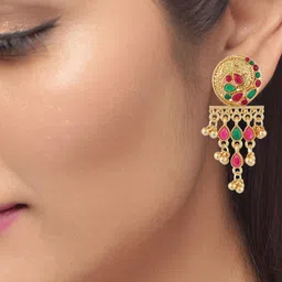 Silvermerc Designs Gold-Toned & Red Dome Shaped Drop Earrings image 4