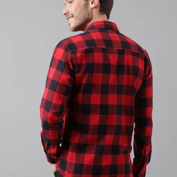 Hancock Men Red & Black Slim Fit Checked Casual Shirt image 5