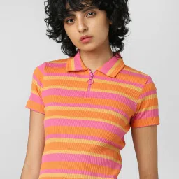 Only Orange & Pink Striped Polo T-Shirt image 1
