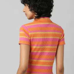 Only Orange & Pink Striped Polo T-Shirt image 2
