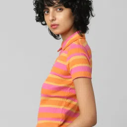 Only Orange & Pink Striped Polo T-Shirt image 3