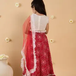 PSPeaches Kids Magenta & White Printed Ready To Wear Lehenga & Blouse With Dupatta image 2