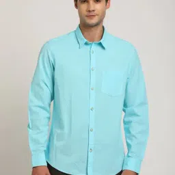 Indian Terrain Blue Regular Fit Solid Shirt-image-9