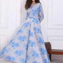 W Printed Round Neck Top With Skirt Co-Ords With Jacket image 4