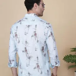 ALMATY David Light Blue Linen Printed Shirt image 2