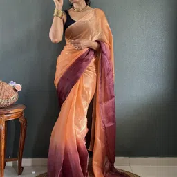 KALINI Orange Nylon Printed Sarees image 3