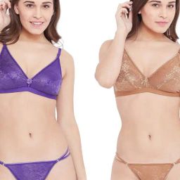 N-Gal Purple & Beige Lace Bra & Panty Set (Pack Of 2)-picture-34