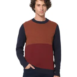 celio* Navy & Red Full Sleeves Straight Fit Sweater-image-61