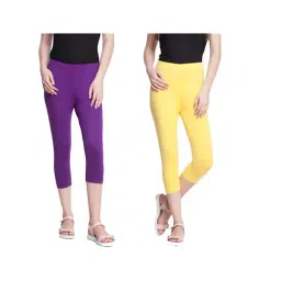 Dollar Missy Yellow & Violet Slim Fit Capris Pack of - 2-image-86