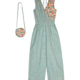 Budding Bees Kids Green & Orange Cotton Printed Jumpsuits with Handbag-picture-23