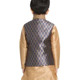 VASTRAMAY Kids Navy & Gold Embroidered Nehru Jacket image 2