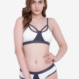 La Intimo White Solid Black Mermaid Bikini Bra & Panty-picture-31