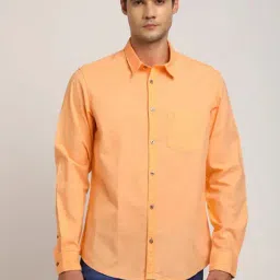 Indian Terrain Orange Regular Fit Solid Shirt-image-59
