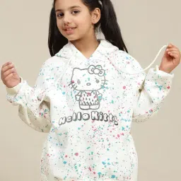 Kidsville Girls Off White Cotton Blend Printed Hooded Sweatshirt-picture-23