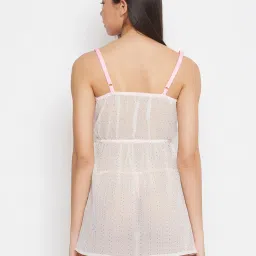 Clovia White & Pink Lace Babydoll With Thong image 2