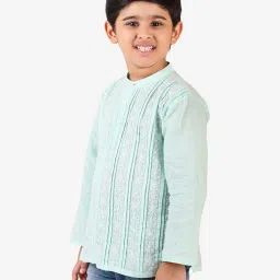 Fabindia Kids Aqua Blue Cotton Embroidered Salwar Set image 3
