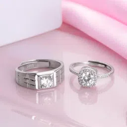 Zavya 925 Silver Glimmering Promise Rhodium-Plated Adjustable Ring for Unisex-image-27