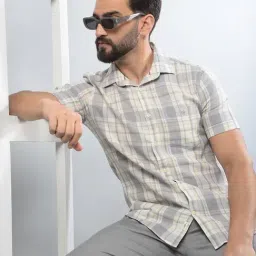 Crimsoune Club Grey Cotton Slim Checks Shirt-picture-15