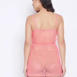 Clovia Light Pink Self Design Babydoll With Thong image 2
