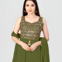 Happy Design Ethnic Motifs Embroidered Sweetheart Neck Top With Skirt & Dupatta image 3