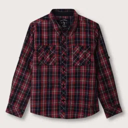 Blue Giraffe Kids Red & Navy Cotton Chequered Full Sleeves Shirt-image-29