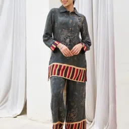 Autumnlane Green Kabool Cobalt Printed Regular Fit Kurta Pant Set-picture-17